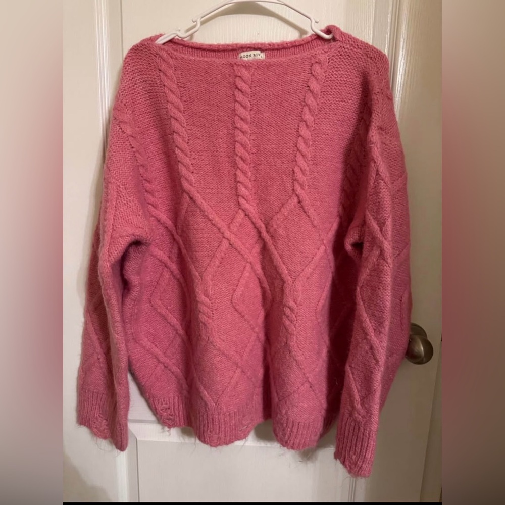 Cozy Pink Cable Knit Sweater